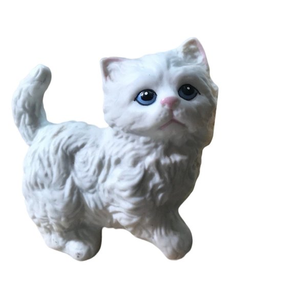HOMCO White Doll Face Persian Kitten Figurine Statue Porcelain Bisque Vintage Bl - Picture 2 of 7